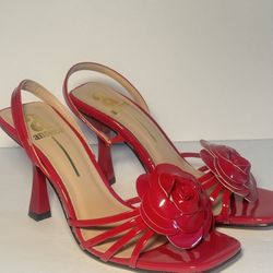 Red Floral Slingback Heels - Women Size 7