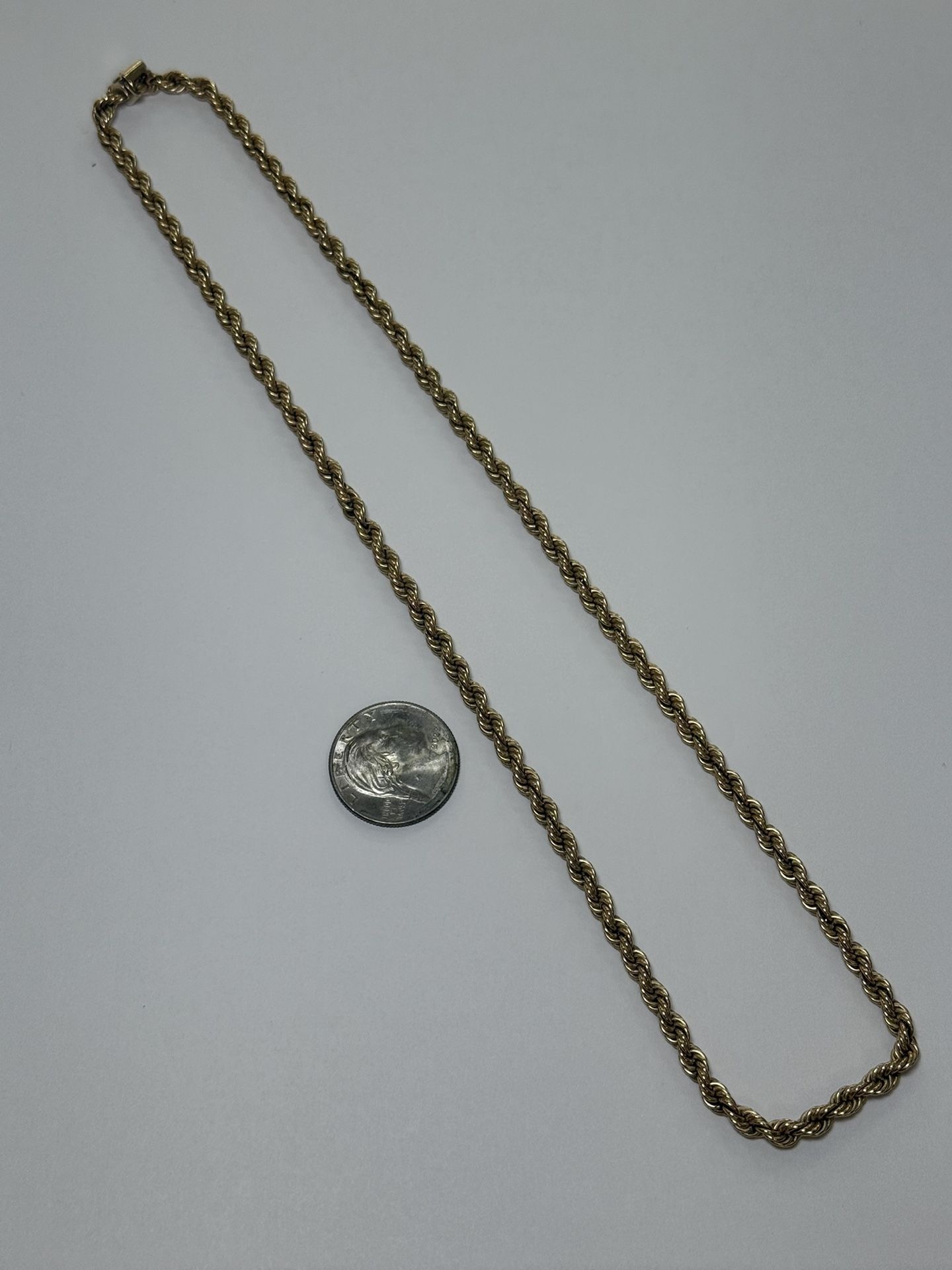 14k Yellow Gold Rope Chain Necklace 19.2 Grams, 21” Long 