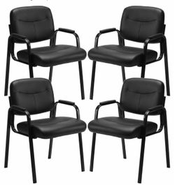 Black Leather Guest Chairs Set of 2