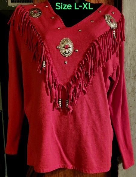 Vintage Sassa Red Fringe Long Sleeve Shirt