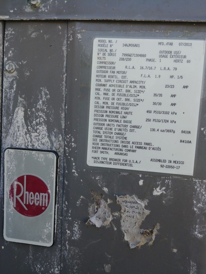 Rheem 5 Ton 14 SEER Air Conditioner Condenser and Ruud air conditioner condenser unit