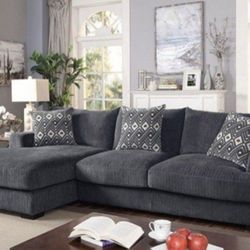 Brand New Grey Super Plush Chenille Sectional Sofa (Pillows Included)