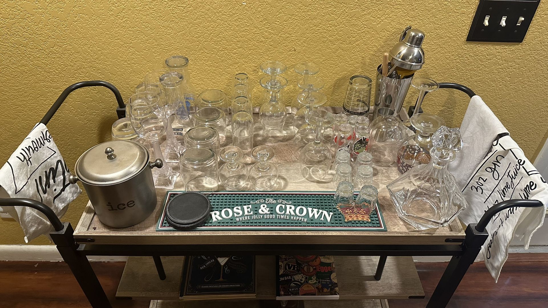 Wooden Bar Cart, Barely Used, Fully Stocked