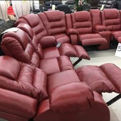Brand New Living Room Set 💥 Red Salsa Reclining Sectional Sofa Couch With Cup Holders| Black, Chocolate Brown Color Options| Recliner Sofa|