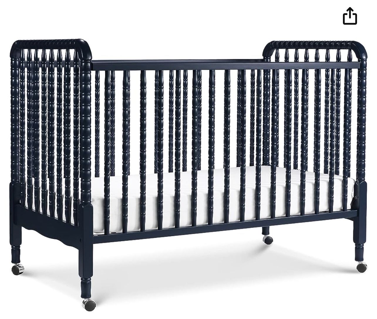 DaVinci Jenny Lind 3-in-1 Convertible Crib in Navy, Removable Wheels, Greenguard Gold Certified
