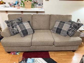 Tan Fabric Three-Cushion Sofa