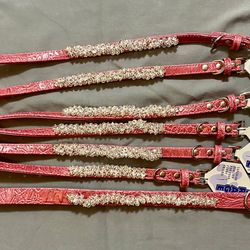 Wholesale Lot (7) MIRAGE Pet Dog Collars Pink Faux Croc Crystal Beaded XS/S/M