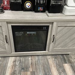 White Electric Fireplace TV Stand with Shelves
