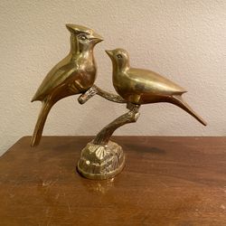 Vintage Pair of  Brass Cardinals Birds on a Branch