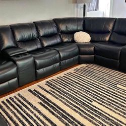 Summer Blowout Sale. Madrid Black Leather Reclining Sectional Now Only $1299. Easy Finance Option. Same-Day Delivery.