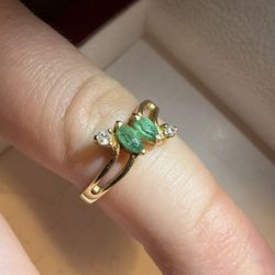 14K Gold Emerald Diamond Marquise Ring