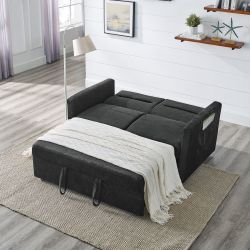 Loveseats Sofa Bed with Pull-out Bed,Adjsutable Back and Two Arm Pocket,Black (54.5x33x31.5)