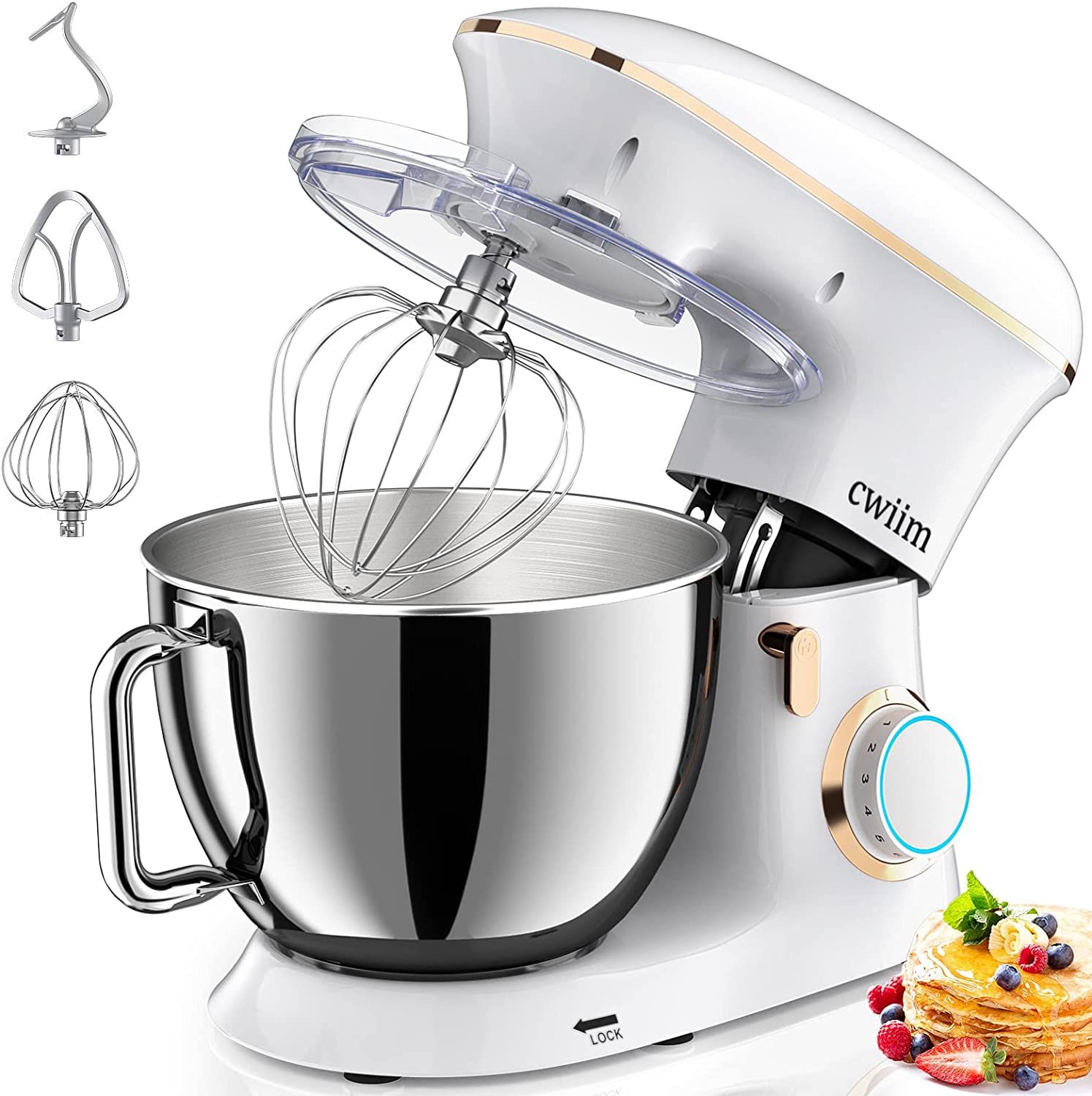 Stand Mixer, 8.5Qt Tilt-Head Food Mixer 660W 6+P Speed Kitchen Mixers Cwiim, with Dough Hook, Flat Beater, Whisk, Splash Guard, for Baking Bread Cake 