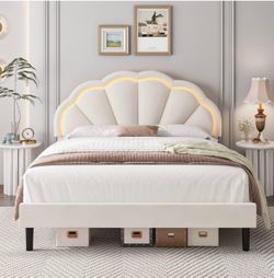 HIFIT Beige Full Bed Frame with LED Lights