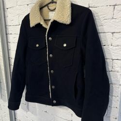 Sandro Faux Shearing Bomber Truckers Jacket 