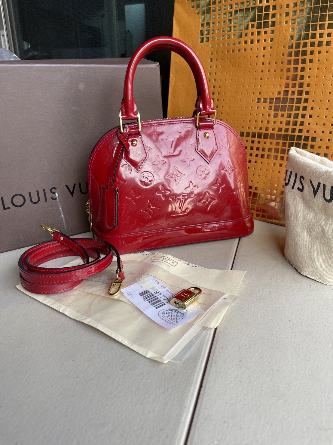 Louis Vuitton Alma BB Skin Monogram Vernis Rose Indene - Used