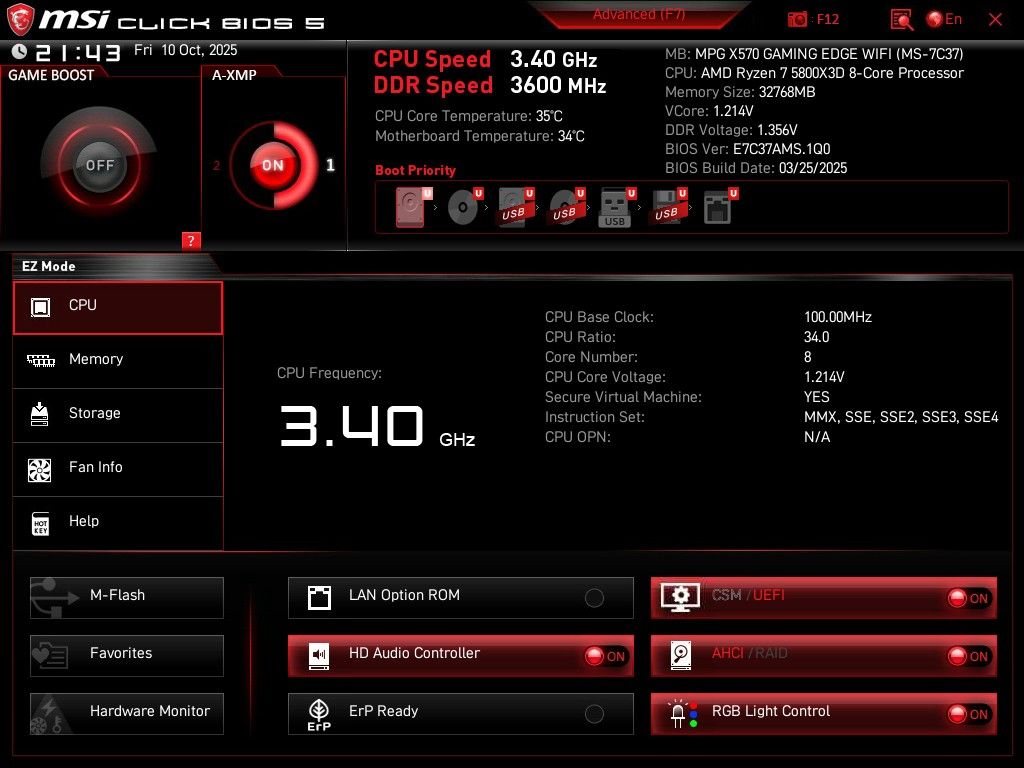 MSI MEG X570 Edge + AMD Ryzen 7 5800X3D + 32GB (2×16GB) 3600 DDR4 — MINT, Original Boxes & Accessories