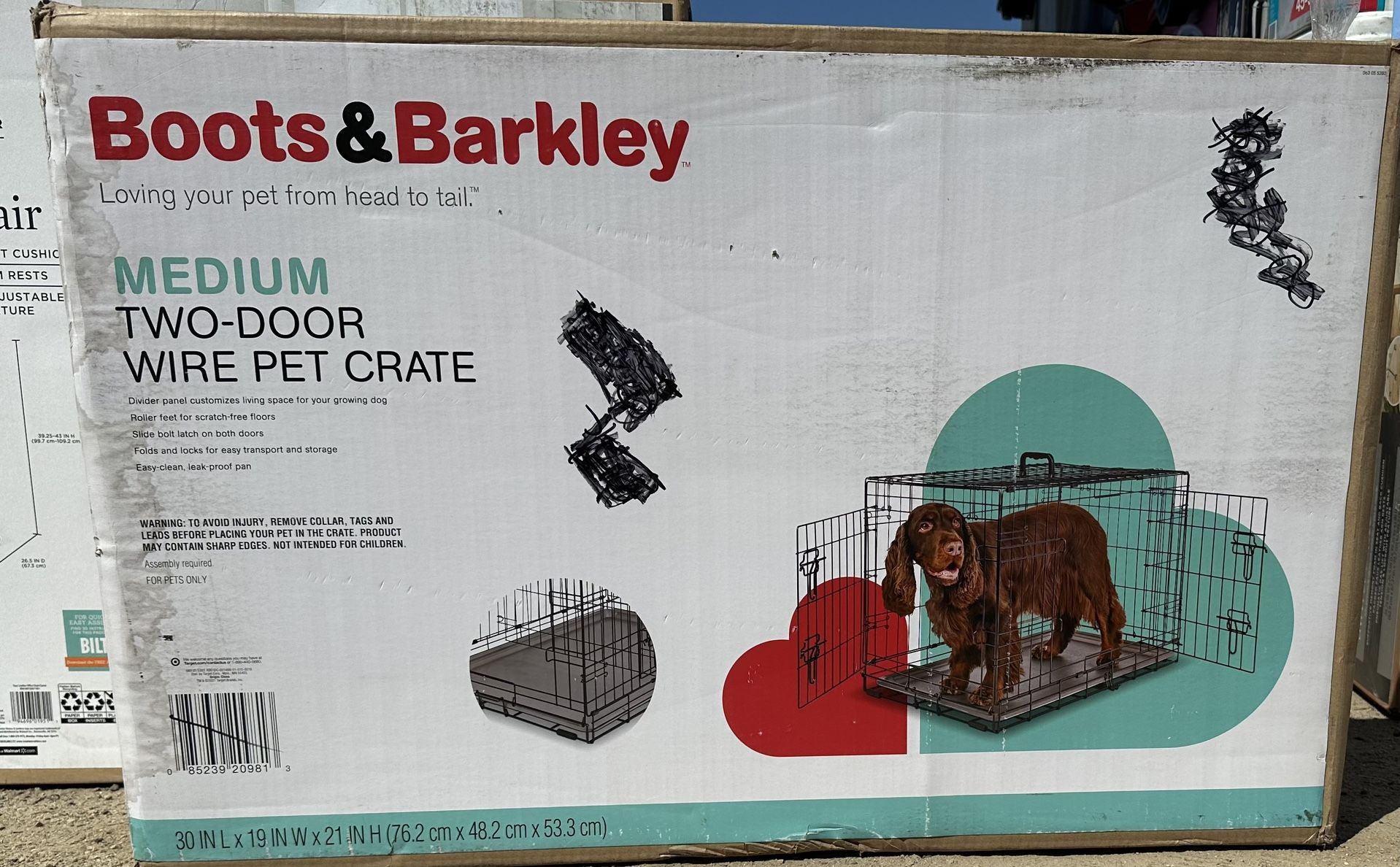 Boots & Barkley Wire TwoDoor Collapsible Dog Pet Crate M Medium