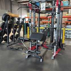 Marcy SM-7553-Home Gym Smith Machine Squat Rack Power Cage with Olympic Bench  