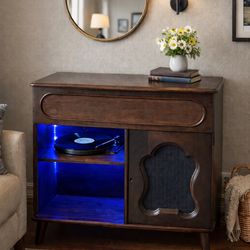 Antique Walnut Cabinet Repurposed to Mid Century Mod Turntable & Vinyl Console