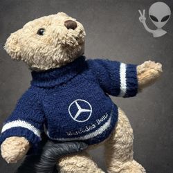 Mercedes-Benz Herrington Teddy Bear Plush Navy Blue Knit Sweater Vintage 15 In