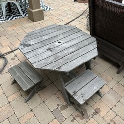 Outdoor kids wooden table and four benches