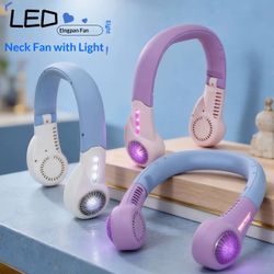 Foldable Bladeless Neck Fan with LED Night Light – Rechargeable, Hands-Free, Portable (2-Pack)