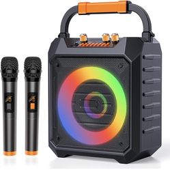 Karaoke Machine, 30W Karaoke Machine for Adults, Portable Karaoke Machine with 2 Wireless Microphones, LED Lights Speaker with Microphone, Supports TF