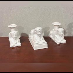 Art Decoration Sculptures Ceramic Egyptian Lot Of 3 (JAPAN)