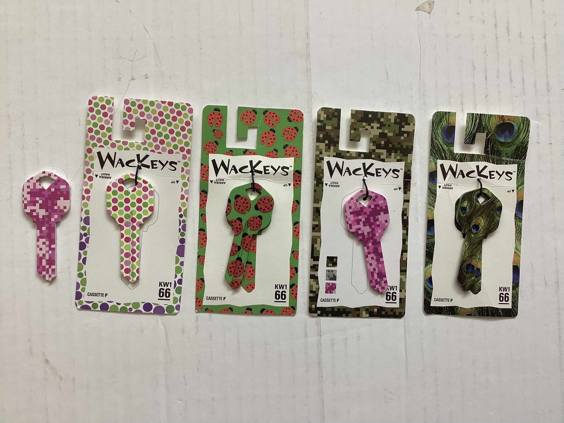 5 NEW Universal Wackeys Key Blanks Standard KW166 Keyway Ladybug, Feathers, Dots, Digital