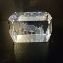 Etched Elephant Cube Paperweight 