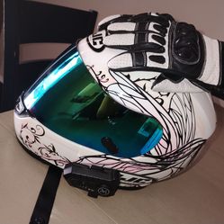 Helmet and gloves
Motorcycle