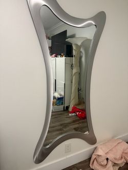 Large Wall Mirror with Silver Wavy Frame