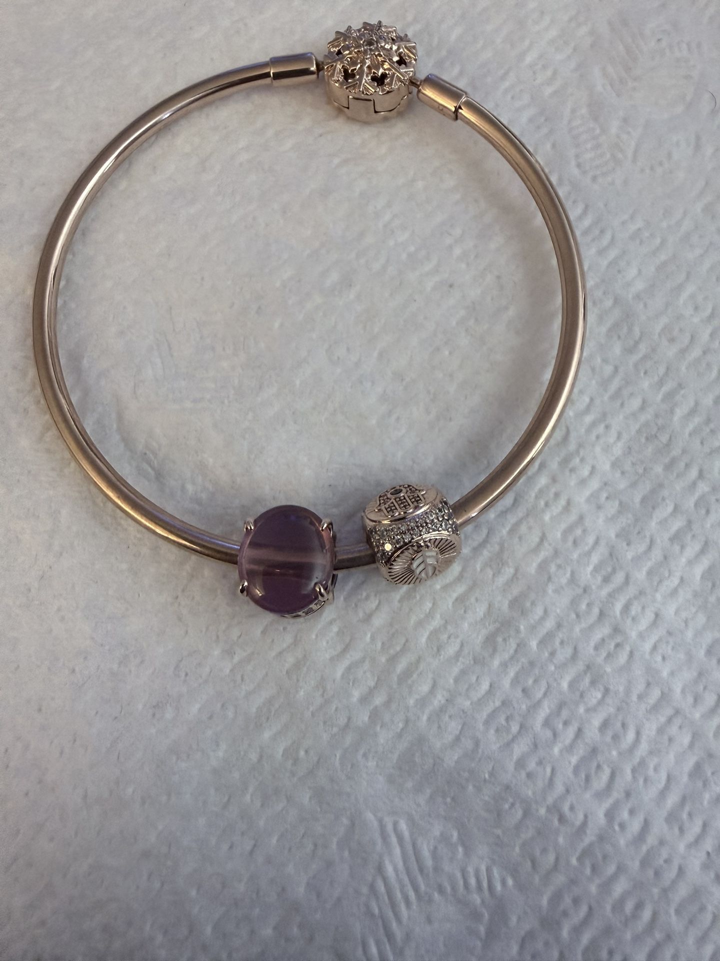 Rose Gold Plated Snowflake Clasp Bangle Bracelet