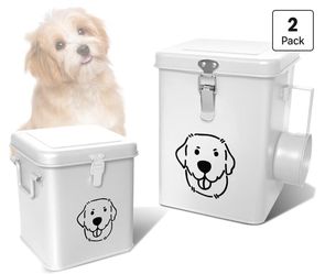 Dog Food Storage Container Airtight Dog Treat Container Pet Food Storage Containers Dog Treat Jar Tinplate Dog Treat Bin White