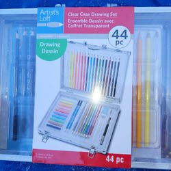 Clear Case Drawing Set. Art Set. Colored Pencils.  Soft Pastels. Metallic Pencils. Sketching Pencils Blender Eraser Sharpener Drawing Pad