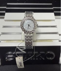 NEW Seiko SUP373 Tressia Solar MOP Dial 36 Diamond Bezel Ladies Watch