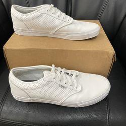 Mens Vans White Leather Casual Sneakers, BRAND NEW, Size 12