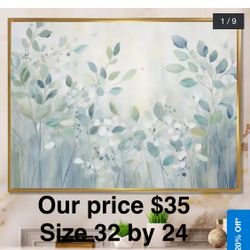 Designart "Blue Botanical Rhythms IV" Abstract Botanicals Framed Canvas Art Print