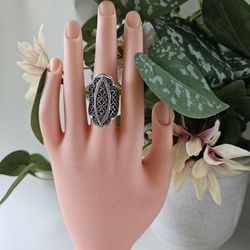 silver boho hippie coxktail ring size 6 3/4
