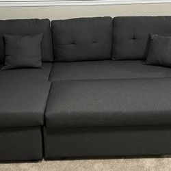L-Shape Linen Reversible Sleeper Sectional Sofa,