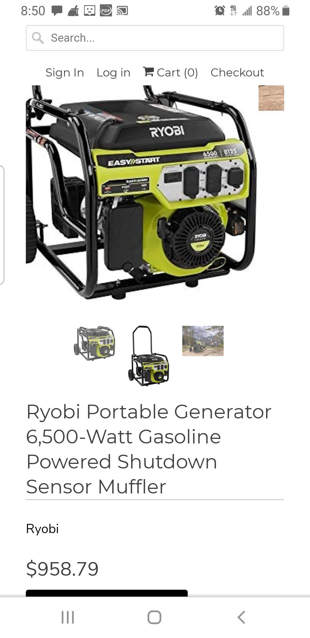 Generator- 6500 watts Ryobi
