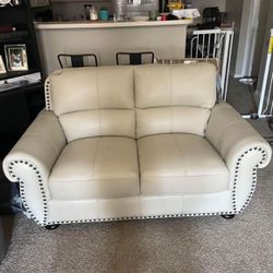 White Leather Couch + Individual Chair 