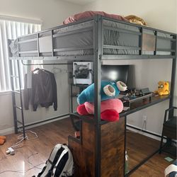 Queen Loft Bed with Desk and Storage Drawers