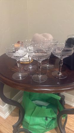 Set of 5 Etched Crystal Coupe Glasses
