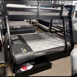 Black Friday Sale!!! Twin Over Full Storage Bunk Bed  With Twin & Full Orthopedic Mattress