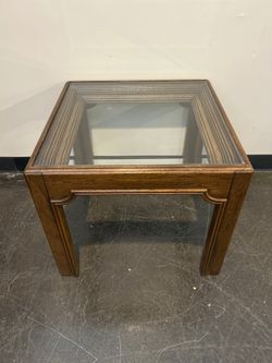 Mid-Century Modern Hardwood End Table with Glass Top
