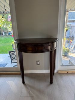 Dark Solid Wood Demilune Console Table with Drawers