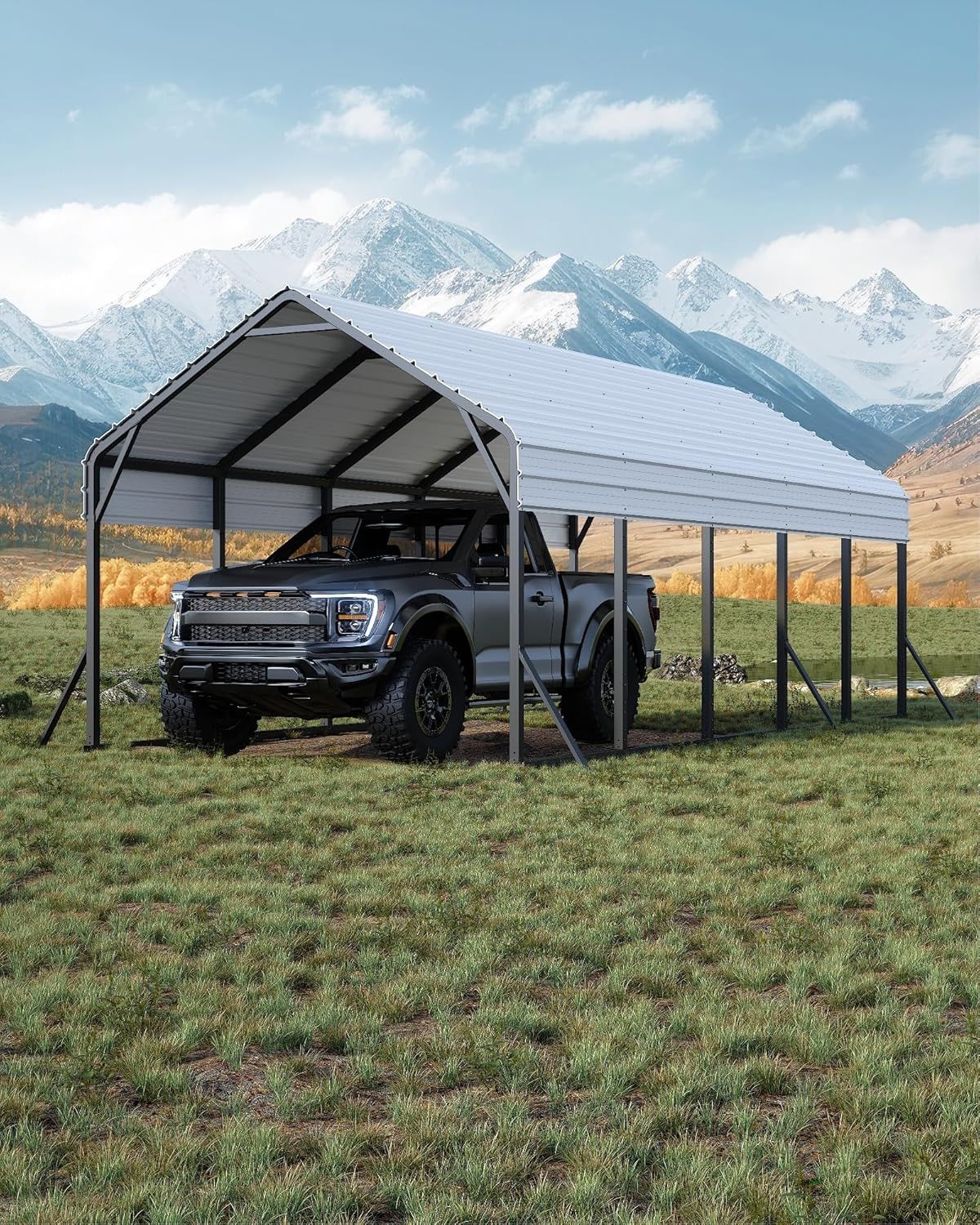 13'x26'x11' Oversized Metal Carport, Steel Heavy Duty Carport