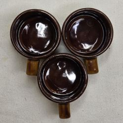 Vintage 3 Coffee Stoneware Cups Tri Color Dark, Medium & Light Brown
